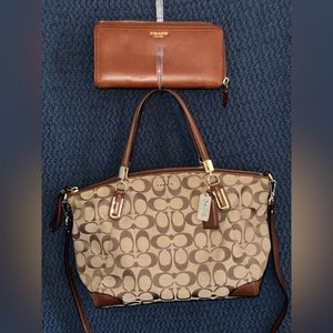 Authentic Coach Brown Logo bag with matching wallet